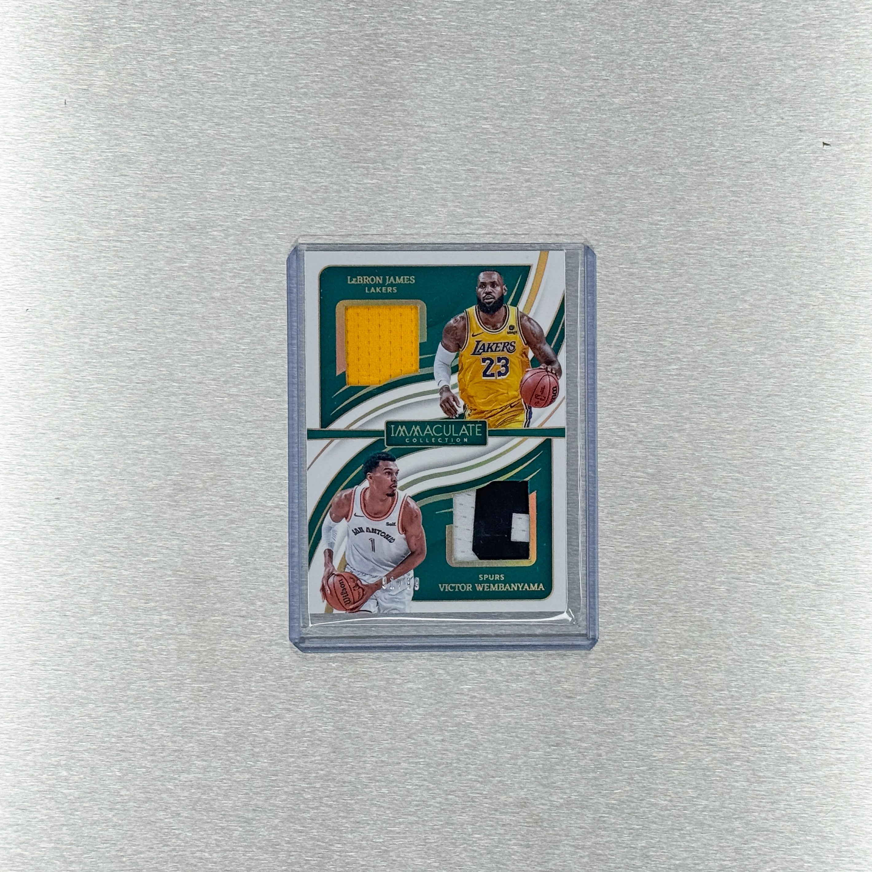 2023-24 Panini Immaculate Basketball – Immaculate Dual Mem - Victor Wembanyama / LeBron James - Lebron James game worn 91/99